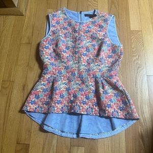 BCBGmaxazria Size Small Yellow / Multi Colored Floral Peplum Top